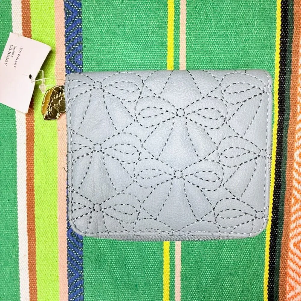 Luv Betsey Jessy Zip Around Wallet in 'Denim' Blue Embroidered  Faux Leather NWT